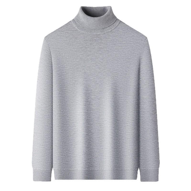Men's Thick Velvet Wool Sweater - Machine Washable High Neck, Autumn/Winter, 550g Warm Base Layer