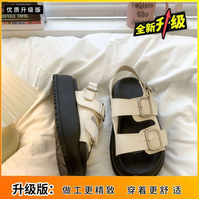 Thick-soled heightening Roman sandals women's summer 2025 new casual versatile fashion belt buckle muffin beach shoes
