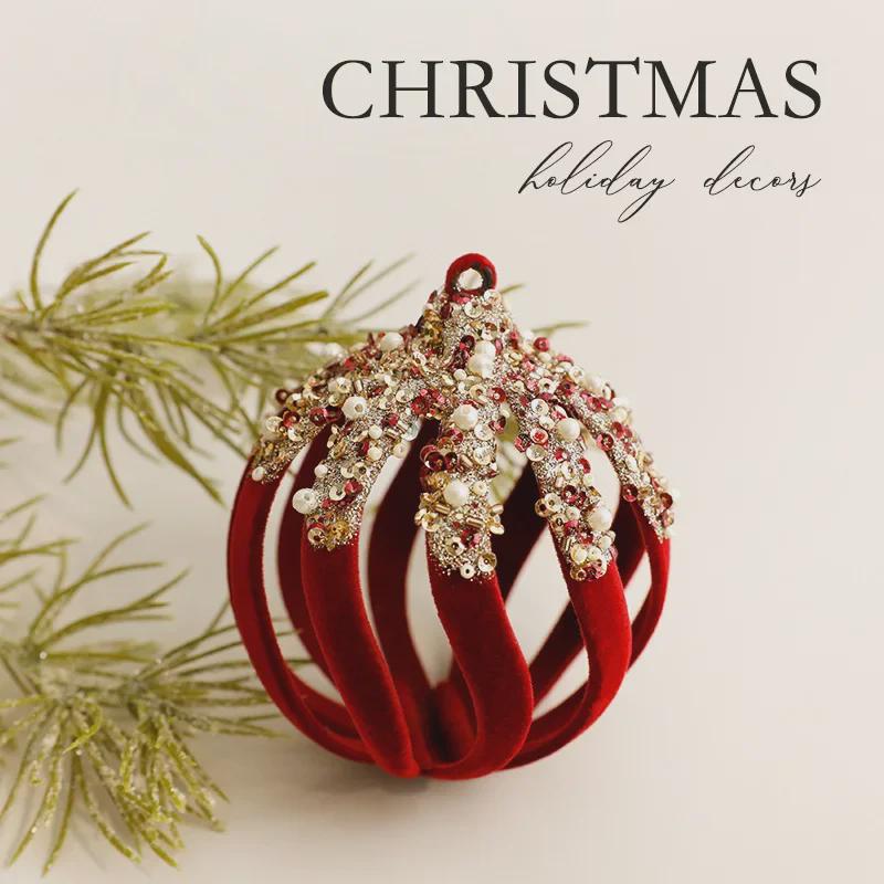 Red Flocking Painted Christmas Tree Ball Decoration