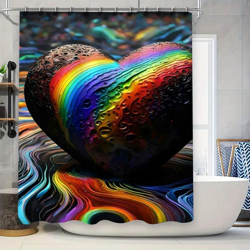 Surreal Rainbow Heart Shower Curtain - Waterproof, Mildew-Resistant, Machine Washable For Unique Bathroom Decor