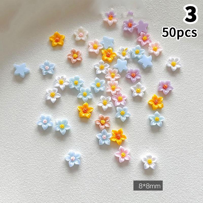 50Pcs 3D Ice Translucent Gradient Blossom Flowers Nail Charms Luminous Manicure Art Decorations for Nail Design