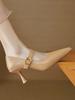 High heels 2025 autumn new women's shoes stiletto mid-heel low-top shoes retro shallow single shoes Mary Jane shoes