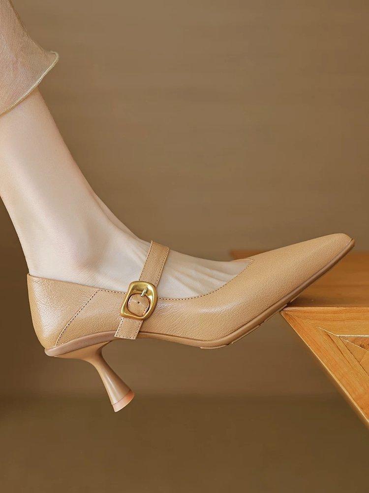 High heels 2025 autumn new women's shoes stiletto mid-heel low-top shoes retro shallow single shoes Mary Jane shoes