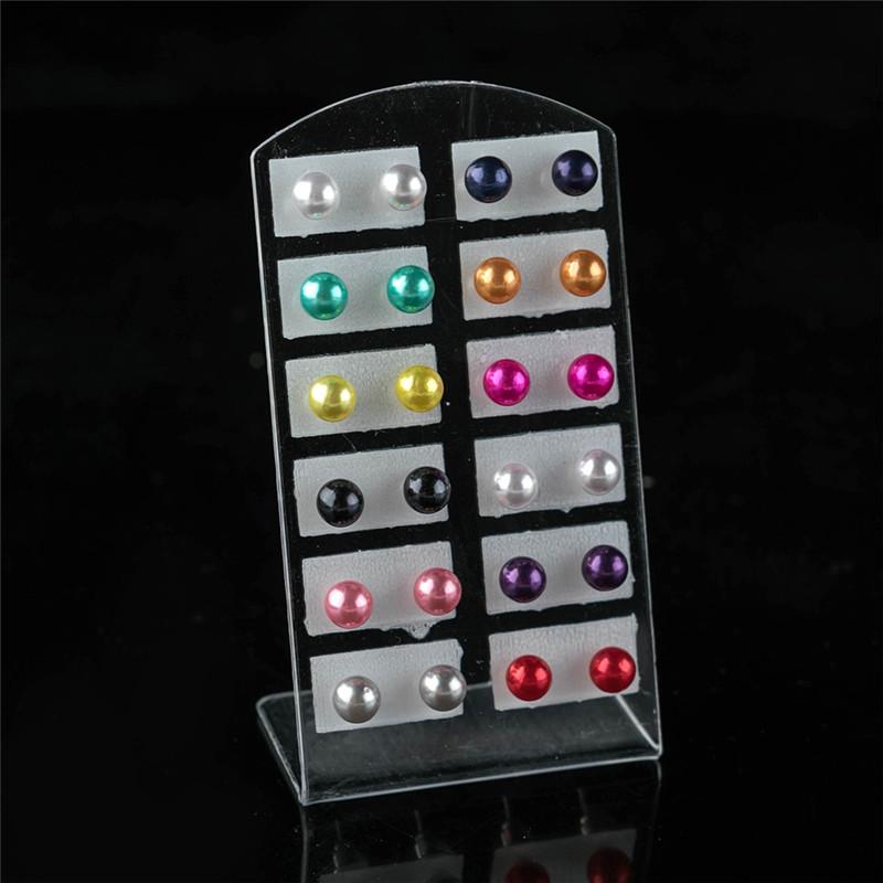 12 пар цветных белых сережек-гвоздиков с искусственным жемчугом для женщин — фото 11