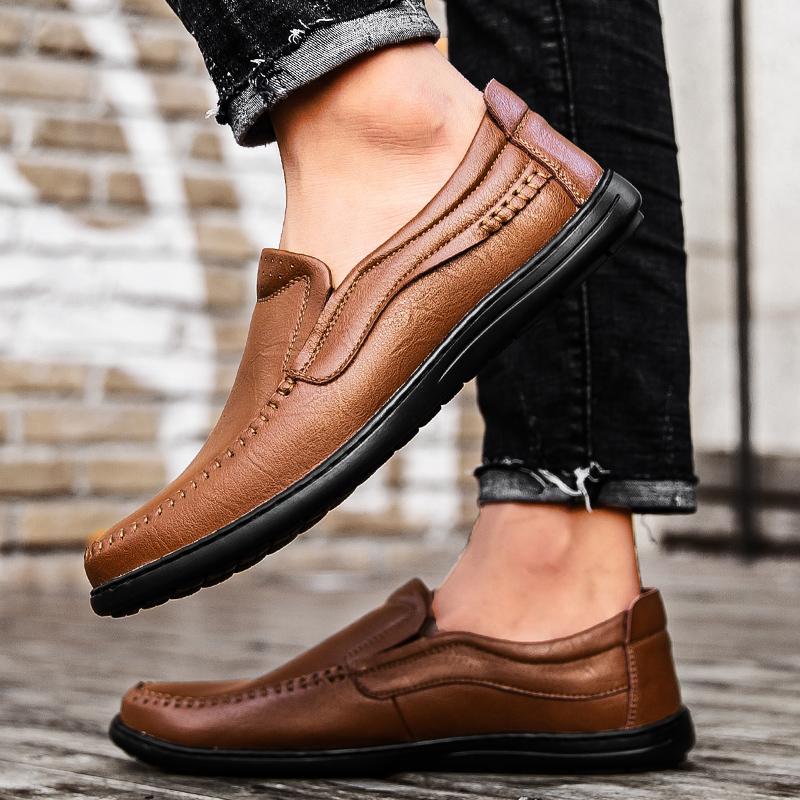 Fashion Genuine Leather Men Shoes Luxury Brand 2025 Casual Slip on Formal Loafers Men Moccasins Italian Black Male Driving Shoes Brown