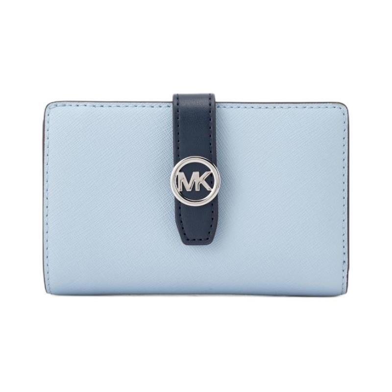 MICHAEL KORS Greenwich brand logo cowhide wallet medium size unisex couple size blue синий