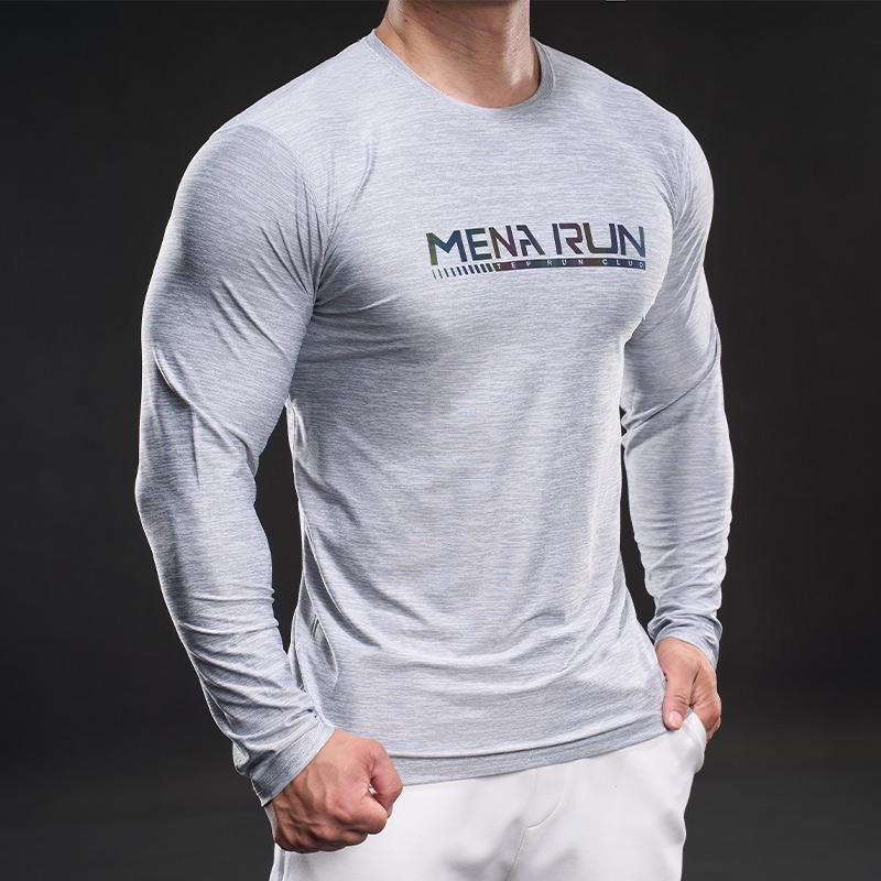 Ny hurtigtørkende is-silke langermet t-skjorte herre avslappet sport elastisk fitness utendørs t-skjorte topp