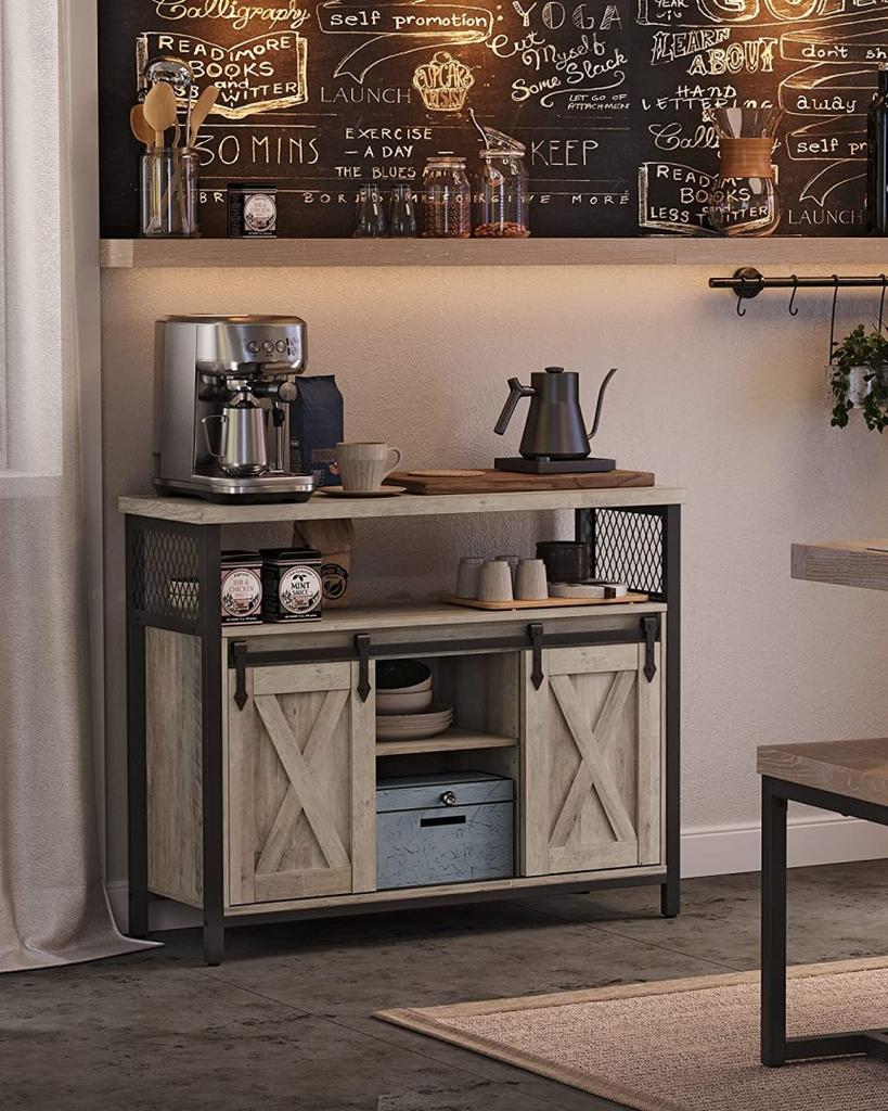 Sideboard, Kitchen Cabinet, Storage Cabinet With 2 Sliding Doors, 33 X 100 X 80 Cm, Adjustable Shelves, Country Style,