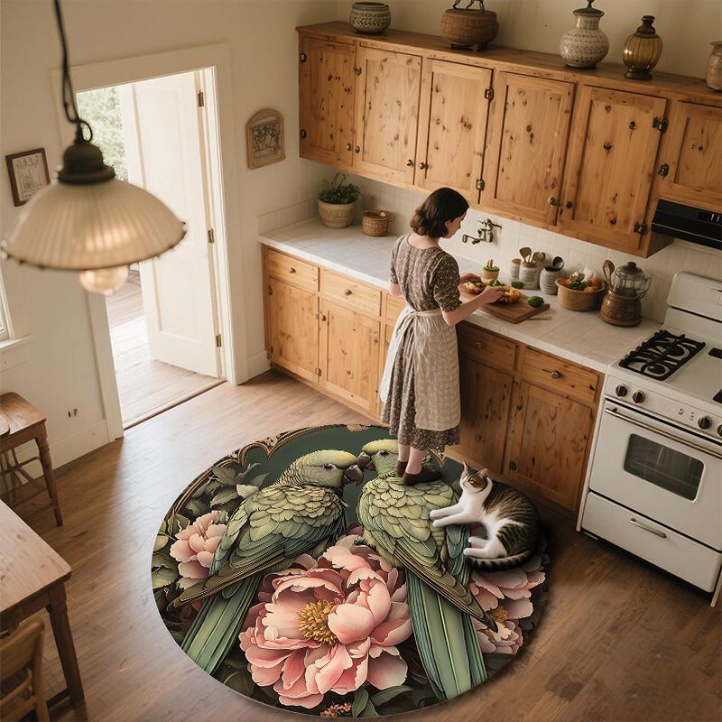 Flower Parrot,Round Area Rug,Carpet Rug for Living Room Bedroom Sofa Playroom Decor,Non-slip Floor Mat
