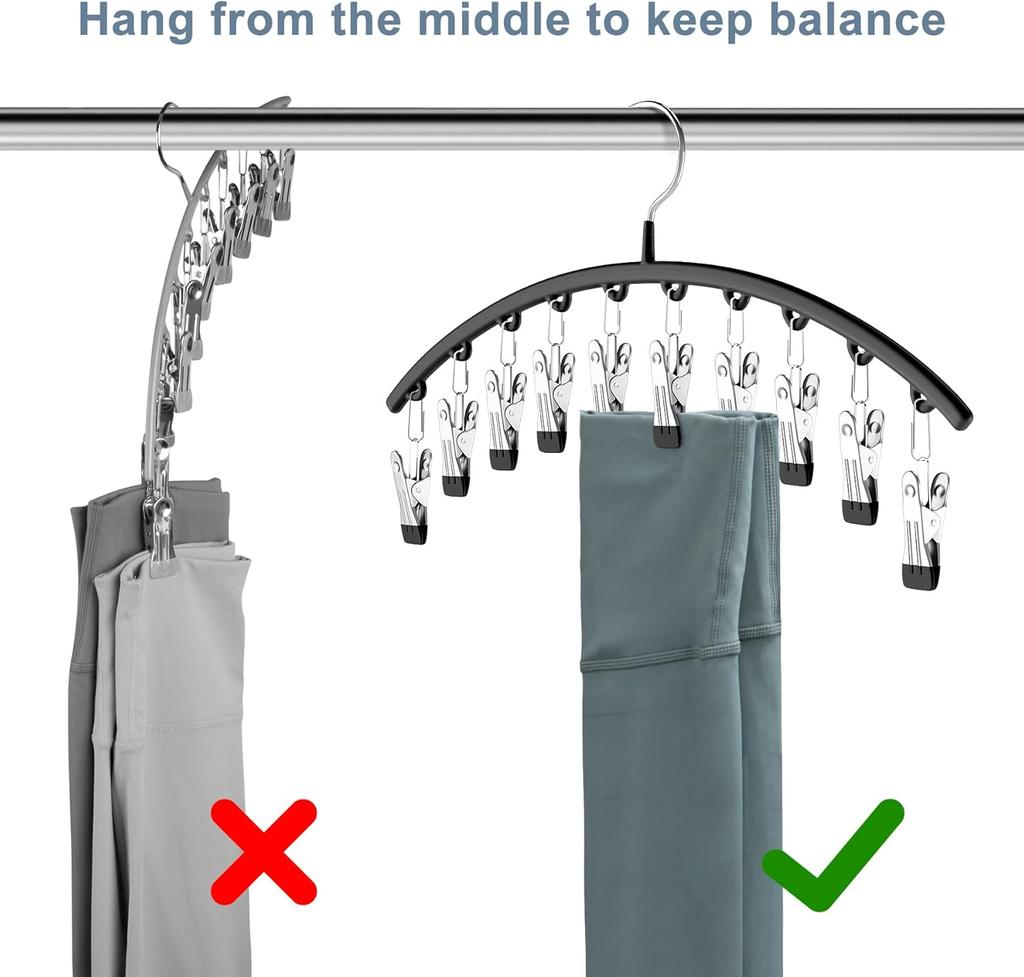 Organizér na legíny do skříně, Kovové věšáky na jógové kalhoty s 10 klipy, Závěsný organizér do skříně pro úsporu místa s pogumovanými organizéry a úložnými prostory do skříně