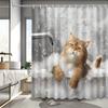1Pc Shower Curtain - Adorable Orange Cat In A Bathtub With Bubbles And Water Drops Design Waterproof
