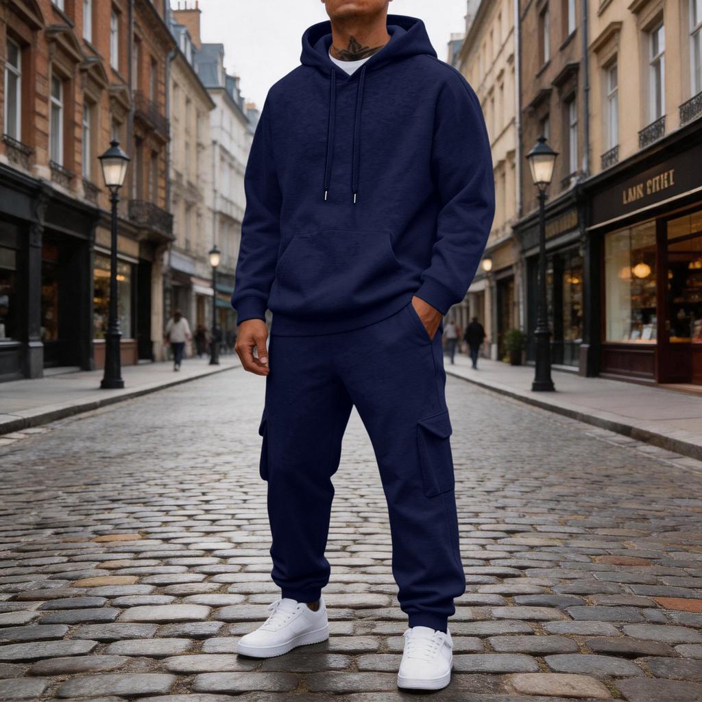 Men's 2 Piece Casual Outfit Set with Sweatshirt and Elastic Waist Cargo Jogger Pants for Outdoor Sports