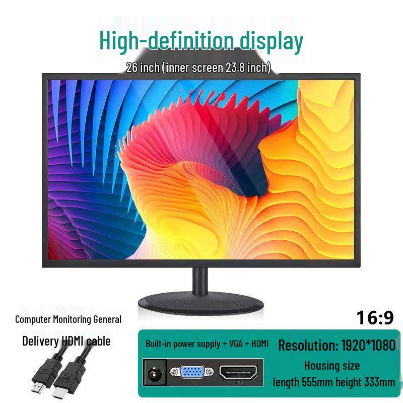 24/22/27-Inch HD Desktop Monitor with HDMI & VGA for Home & Office
