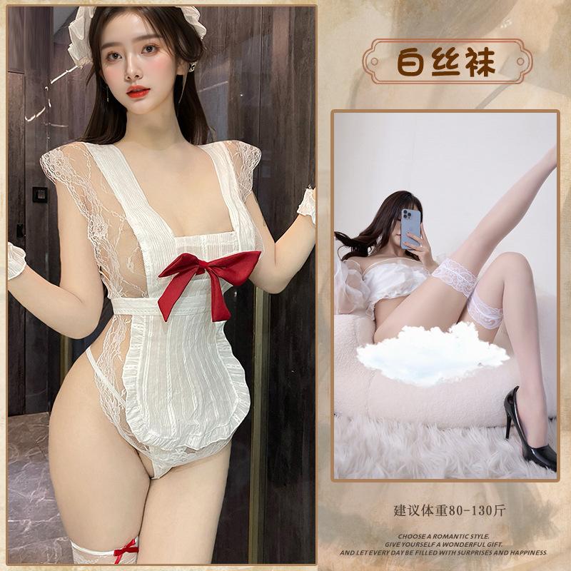 Hollow lace ruffle edge erotic underwear sexy maid uniform pure lust seduction erotic uniform
