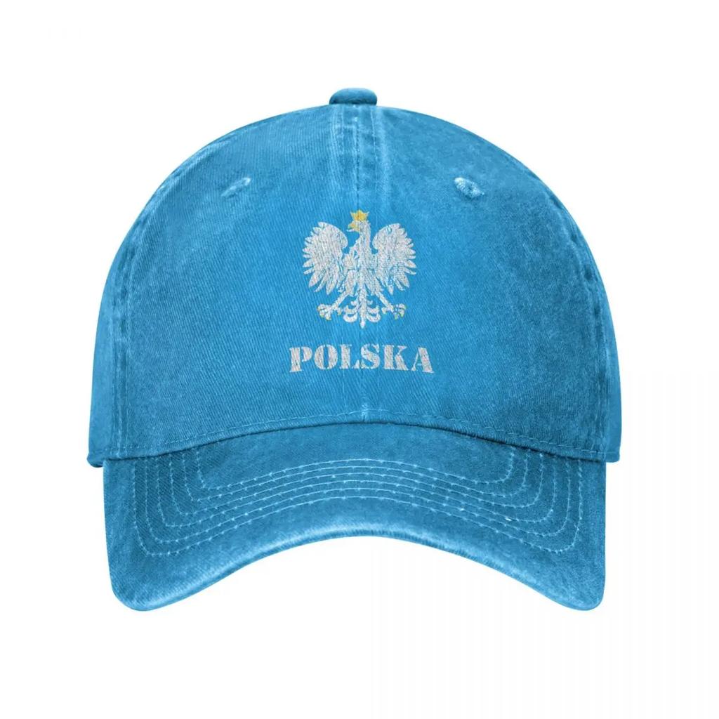 Vintage Polska Vintage Polen Polnische Flagge Baseballkappe Used-Look Denim Snapback Kappe Polnischer Adler Outdoor-Aktivitäten Kappen Hut