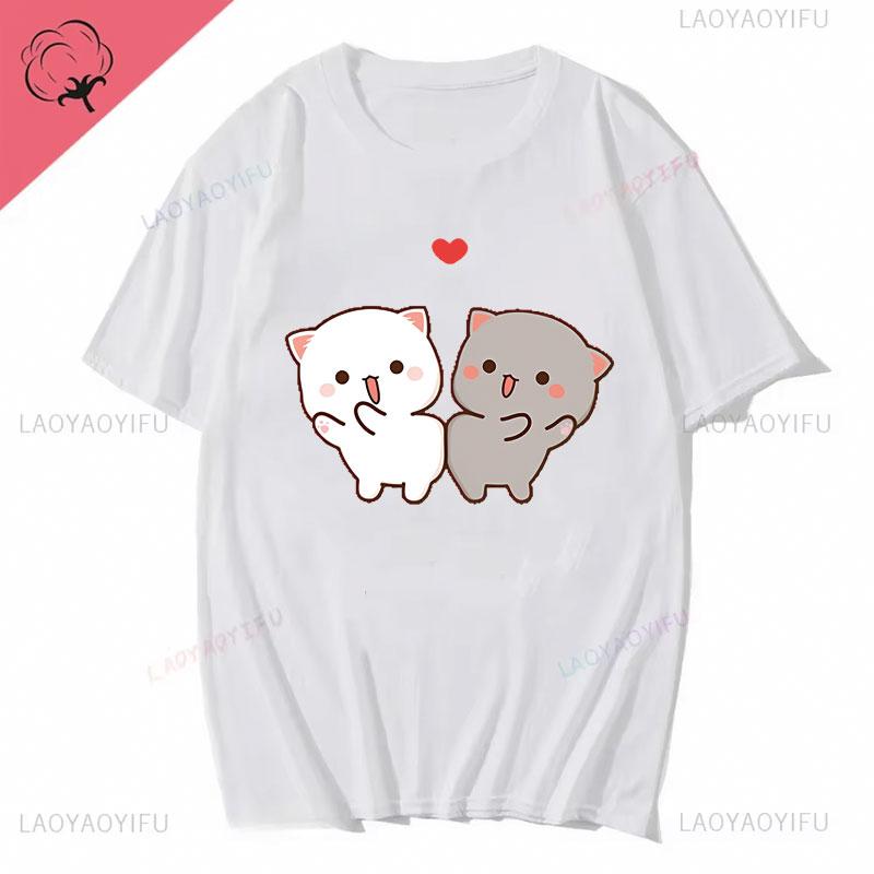Couple Shirts Kawaii Cute BuBu Panda Going To Sleep with DuDu Bear Graphic Tshirt Funny Cotton Unisex Clothes Lovers' Clothes