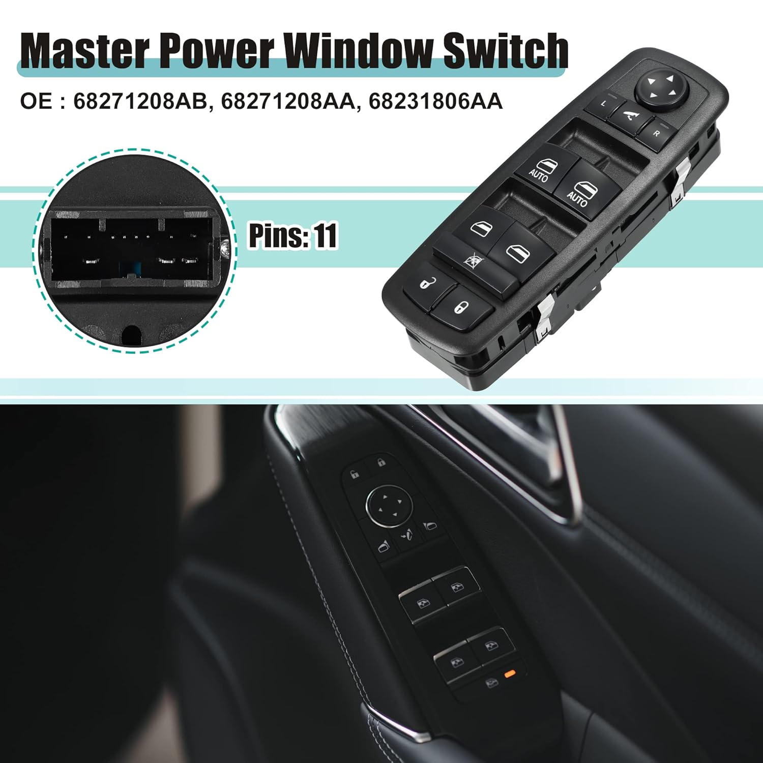 

ACROPIX Front Left Driver Side Master Power Window Switch 11 Pin Fit for Jeep Cherokee 2019-2020 No.68271208AB/68271208AA - Pack of 1 Black