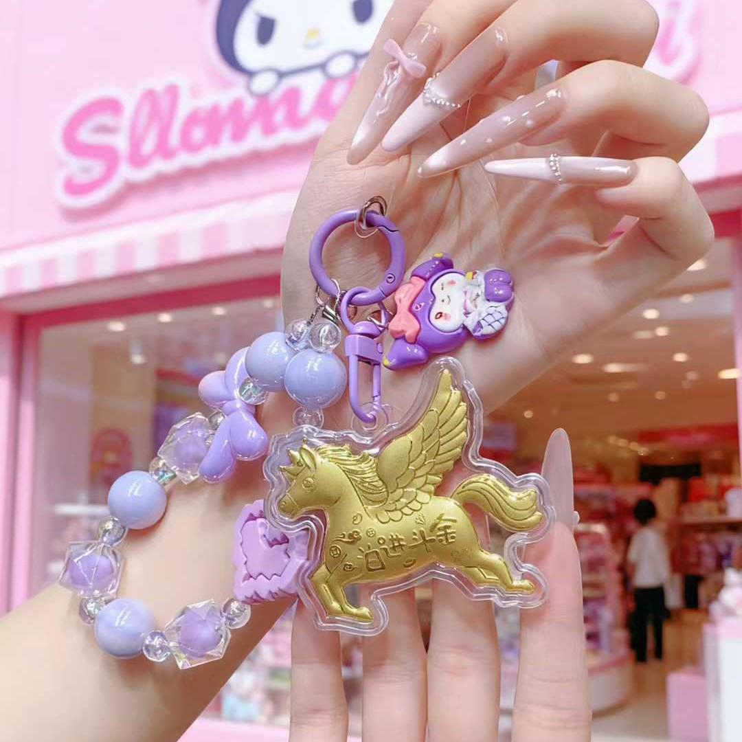 

999 Pure Gold Horse Heart Bead Phone Lanyard Keychain – Cute Gift for Customers