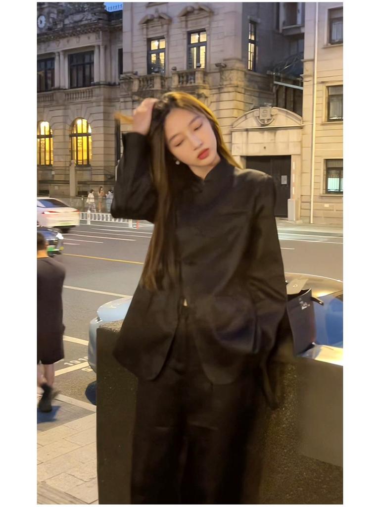 Женское пальто большого размера с воротником-стойкой в китайском стиле с жаккардовым узором - Весна/Осень