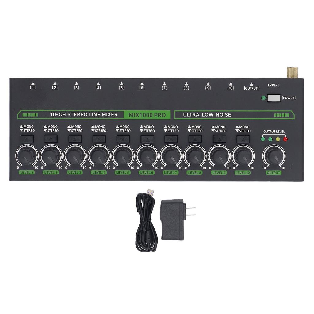 10 Channel Mixer with RGB Light Low Noise Stereo Mono Switching Line Audible Mixer 1 4 TRS TS for Stage Recording