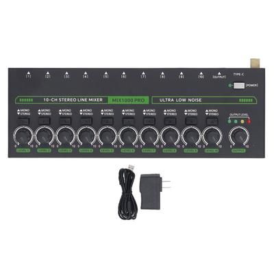 10-Kanal-Mischpult mit RGB-Licht, geringem Rauschen, Stereo/Mono-Umschaltung, Line-Eingang, 6,35-mm-Klinkenanschluss (TRS/TS) für Bühne und Aufnahme