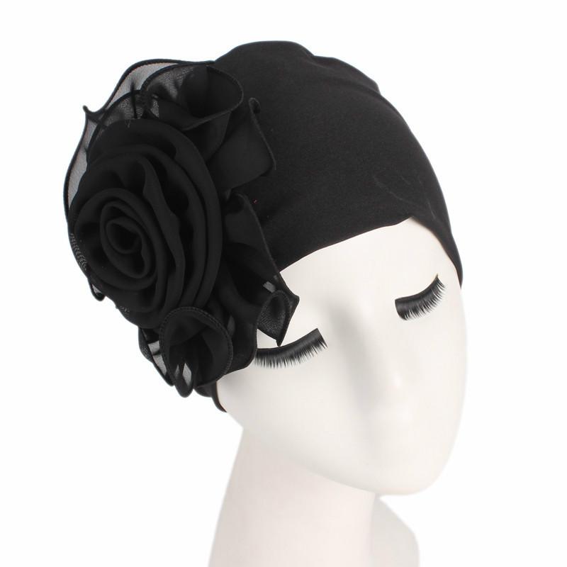 New Woman Beautiful Flower Turban Elastic Cloth Head Cap Hat Ladies Hair Accessories Muslim Women's Hijabs Scarf Cap