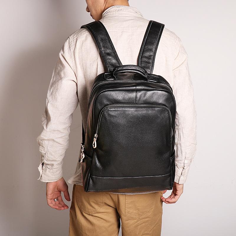 Men'S Leather Handbag Large Capacity Computer Backpack Women'S First Layer Cowhide Short Trip Backpack
