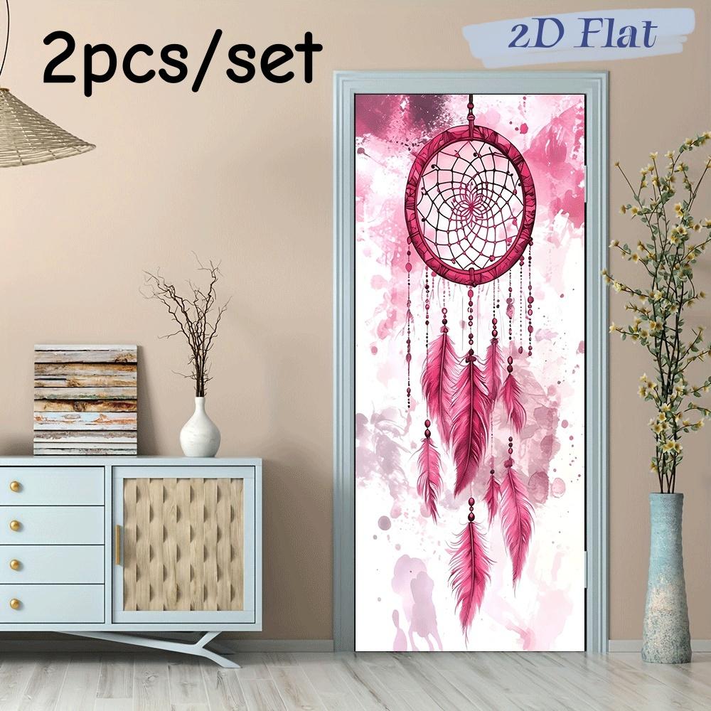 

2pcs pink dream catcher wall stickers Bohemian style feather hanging decoration bedroom living room decoration stickers self-adh (as the picture,38.5x200cmx2)