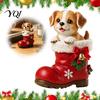 Puppy In Boots Figurine Christmas Santa Boot Resin Figurine, Cute Dog Holiday Tabletop Decor with Home Decorations Bow Bell Holly, Festive Shelf