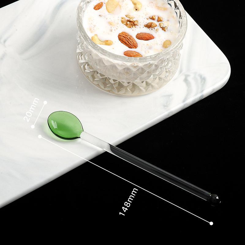 Glas-Rührlöffel Langer Griff Transparent Bunt Hitzebeständig für Kaffee Milchtee Zuhause Restaurant Catering-Bedarf