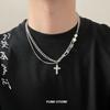 Unisex Hip Hop Pearl Cross Necklace Titanium Steel Zircon Splicing Clavicle Chain  for Man Woman