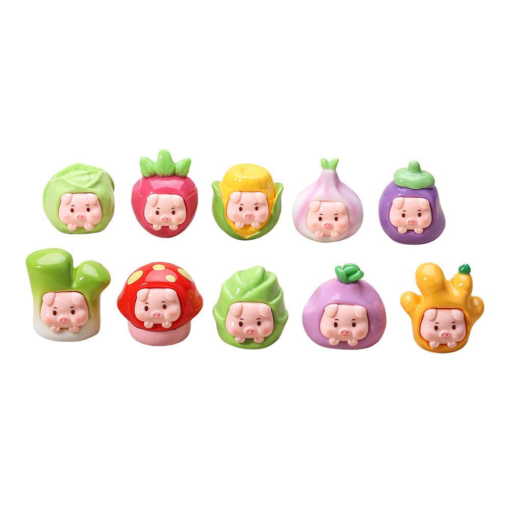 

10Pcs/set Micro Landscape Cartoon Fruit Pig Animal Miniatures Resin Ornaments Fairy Garden Decoration 3-4cm разноцветный