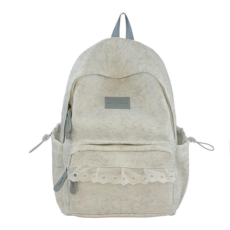 Schoolbag Light Grey Texture Fashion Lace Backpack Women's Simple Gentle Large Capacity Middle and High School Student Versatile School Bag