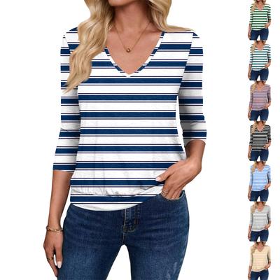 Women's Fashion Casual V-Neck Three-Quarter Sleeve Print Top