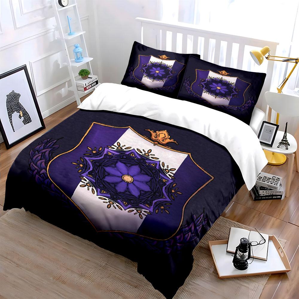 Purple Floral Shield Bedding Set Bedding Duvet Cover Set Duvet Cover Pillowcases (1 * Duvet Cover 2 * Pillowcases, without duvet insert)