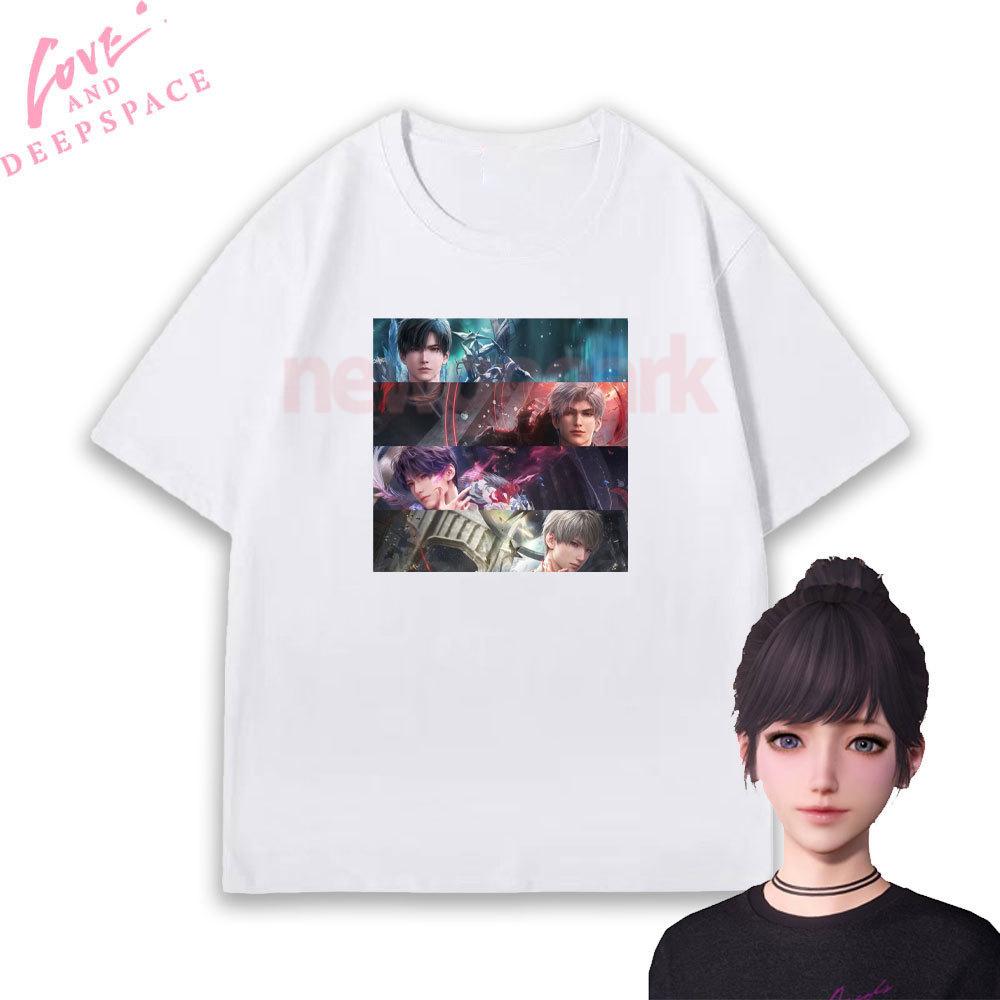 Love and Deepspace Four Main Boys Printed Tshirt Romance Otome Game Fashion Streetwear Tshirt Woman Cartoon Cotton Shortsleev