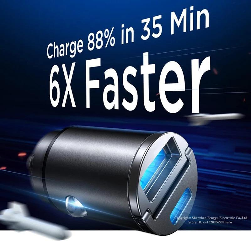 Mini 30W Car Charger USB Fast Charger QC 3.0 Quick Charge Type C PD Charging Adapter Cigarette Socket Lighter Mobile Phone Charger For Iphone