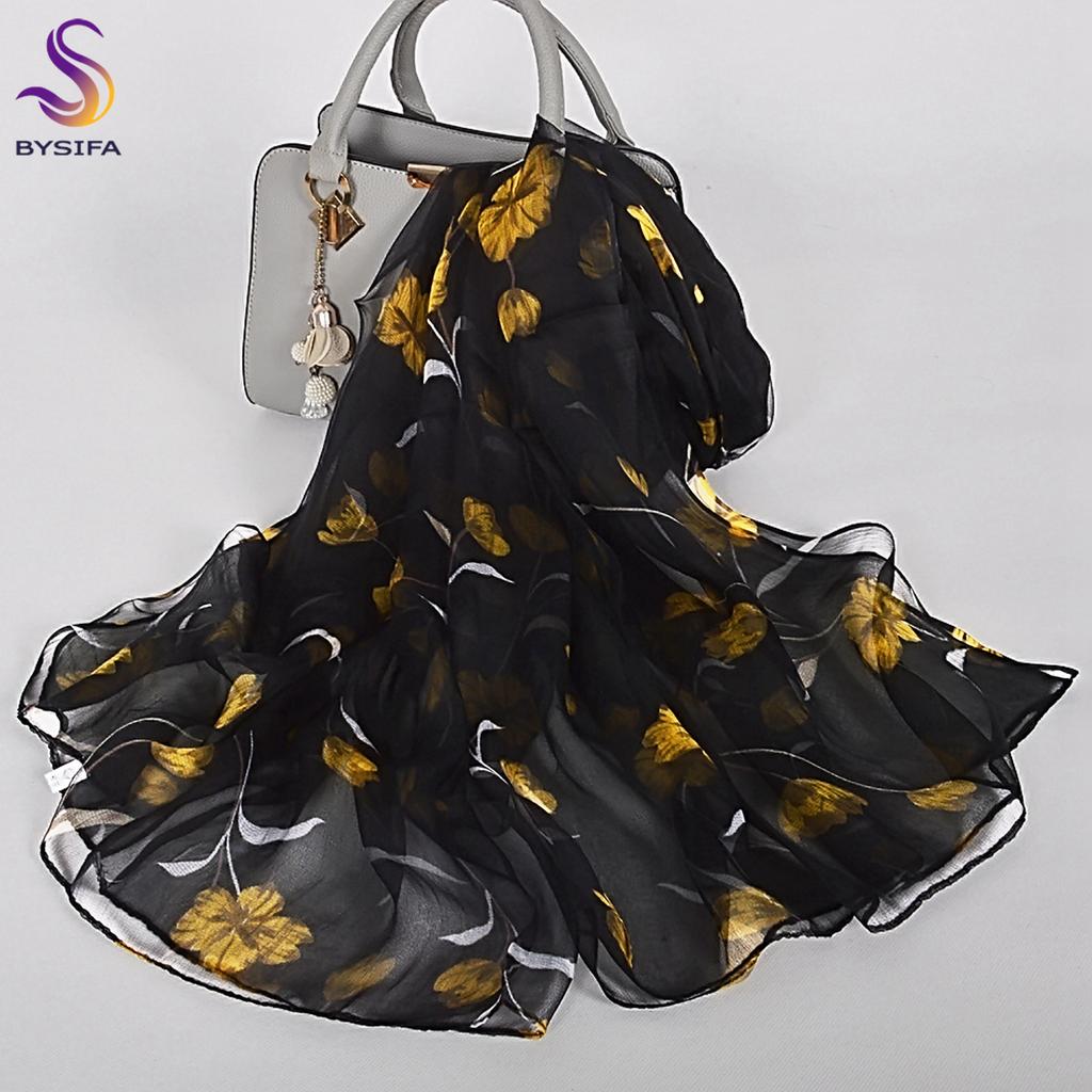 BYSIFA| Beige Pink Women Long 100% Mulberry Silk Scarf Printed Fashion Leave Pattern Brand Spring Ladies Scarves Shawls  170*105