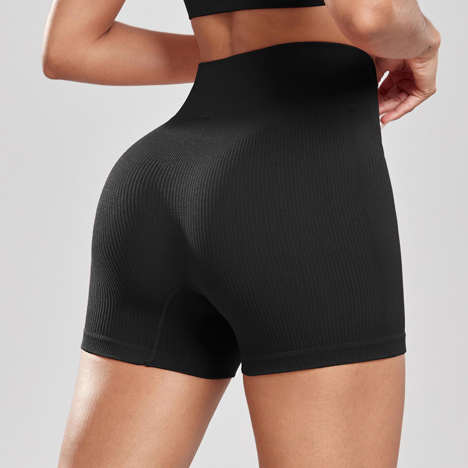 

Бесшовные спортивные женские шорты, эластичные спортивные шорты для йоги, повседневные однотонные короткие шорты M чёрный