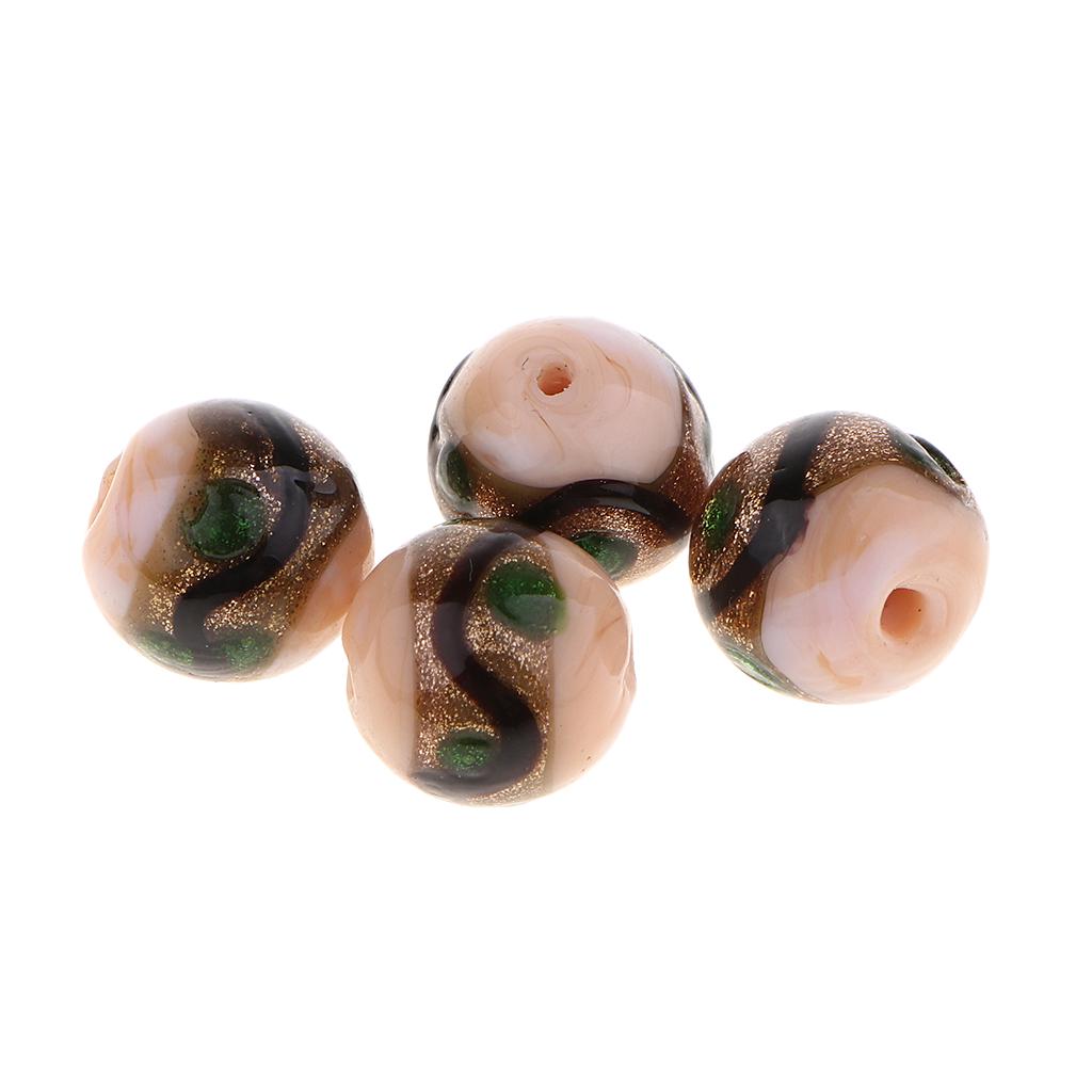 4 Pieces  Foil 12mm Lampwork Glass Round Beads for Jewelry Making Craft Blue