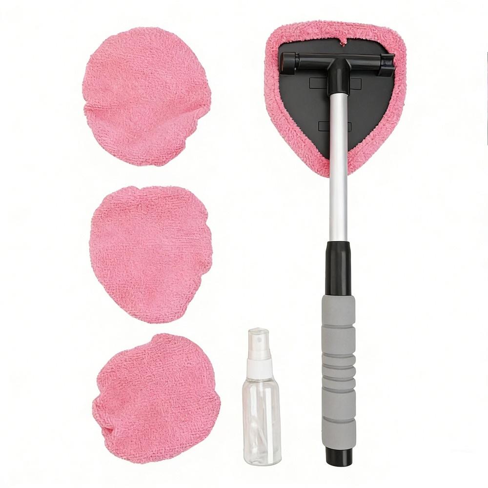 Portable Car Interior Window Cleaner with 3 Extra Rags for Convenient Use