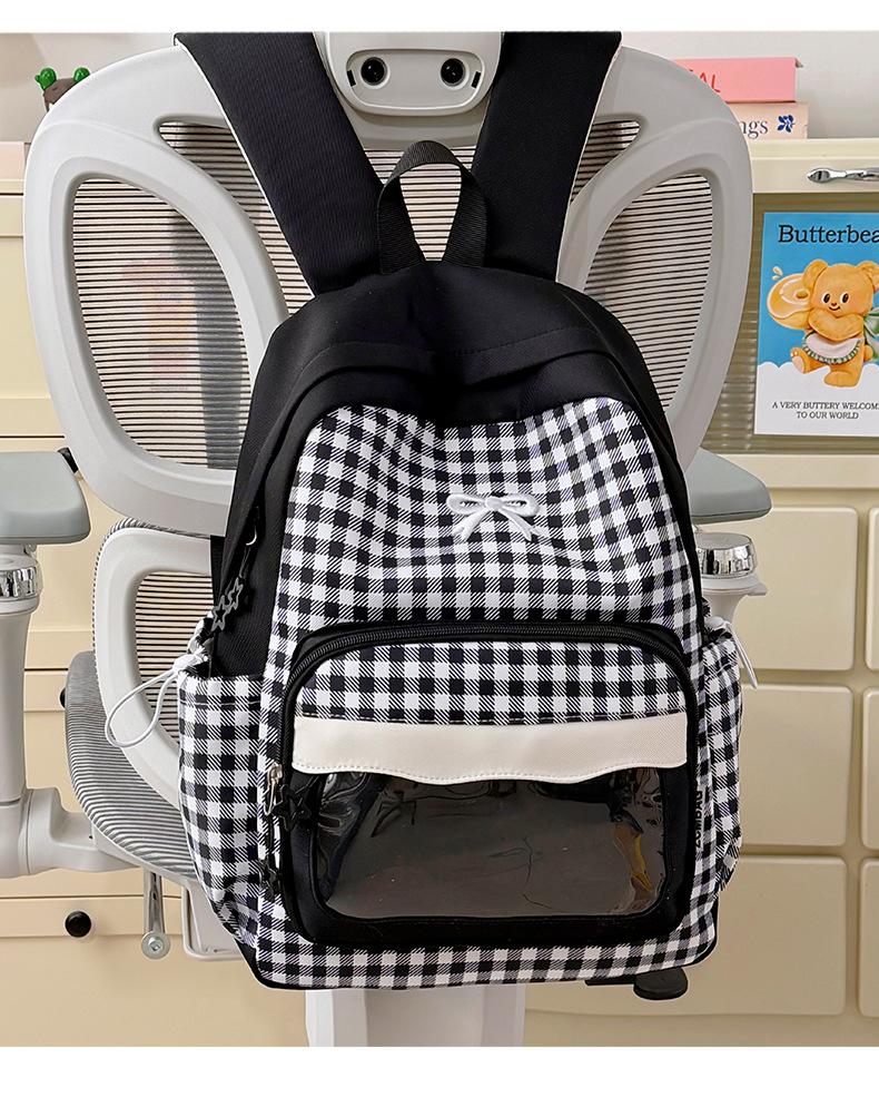 Schoolbag Japanese new high-value cute plaid bow backpack soft huhu sweet little fairy travel small backpack