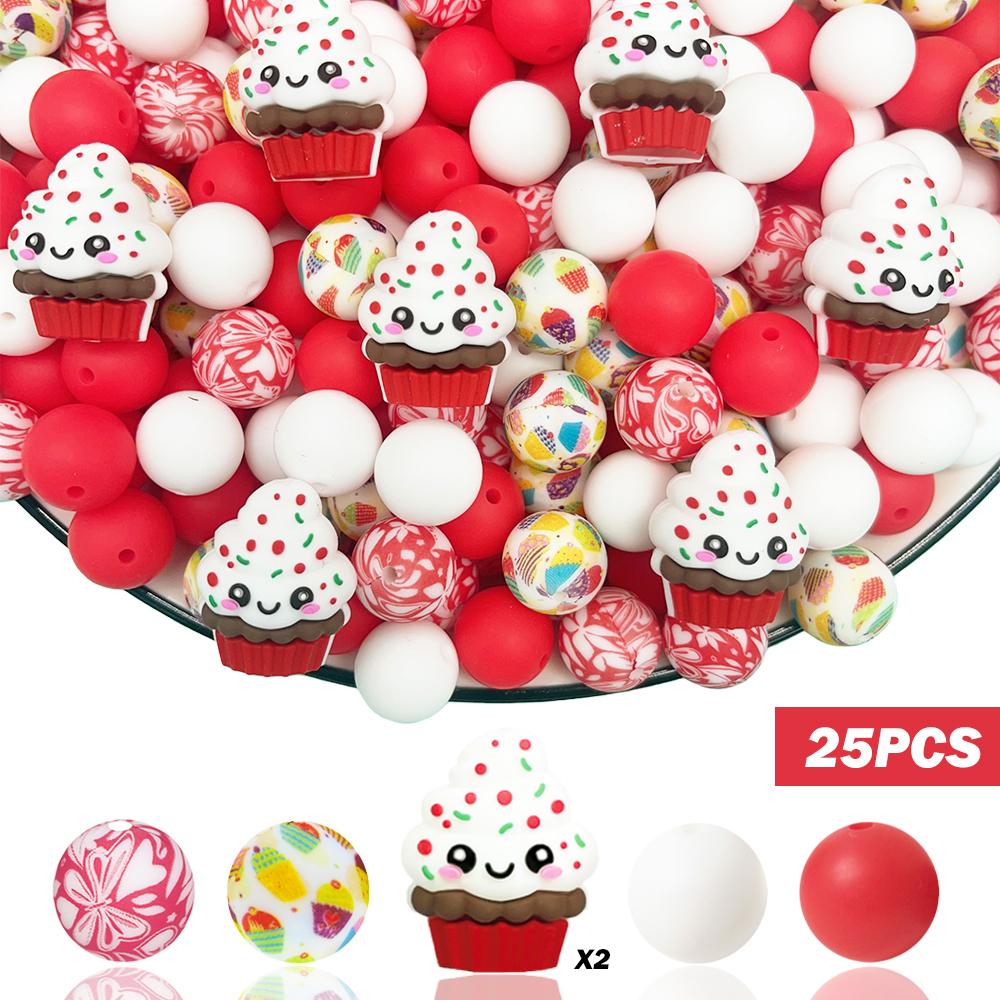 

25/32/44PCS dessert ice cream silicone bead set, perfect for DIY handmade crafts such as keychains, necklaces, bracelets, etc