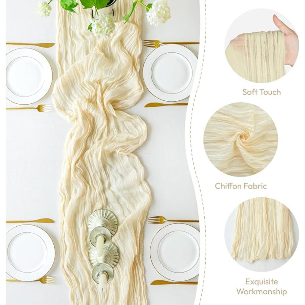 2 Pcs Table Runner Boho Cheese Cloth Cheesecloth Table Runner 90x300cm for Wedding Party Bridal Baby Shower Birthday Table Decorations