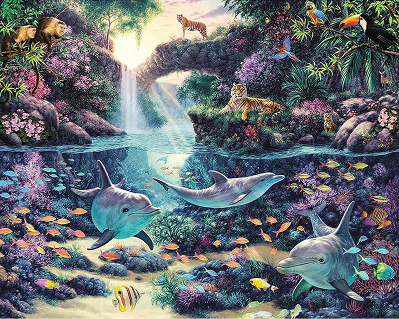 מקדחה מלאה ציור יהלומי מרובע חלום מנגרובים נוף תמונה של יהלומי ריינסטון רקמת זאב סוס בעל חיים תפר צלב דקור לבית