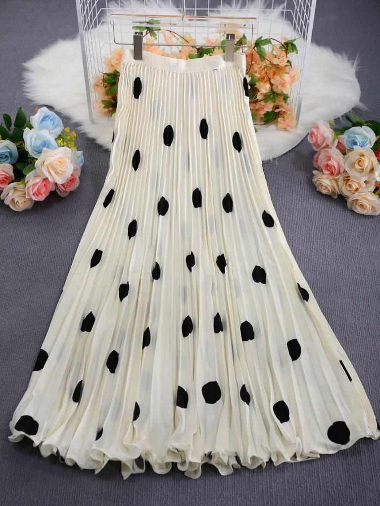 Šifonová plisovaná sukně v japonsko-korejském stylu: Pohodlná, Zeštíhlující, Vysoký Pas, Super Široký Spodní Lem, Dlouhá Ležérní Sukně