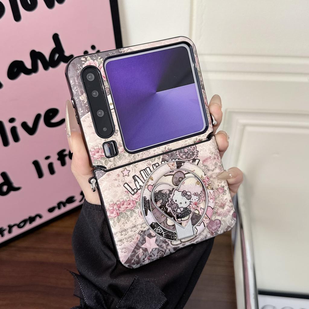 Applicable To Huawei PuraX Collector's Edition Mobile Phone Case KT Cat Magnetic Suction Bracket Chain Honor Vflip Anti-drop  Case