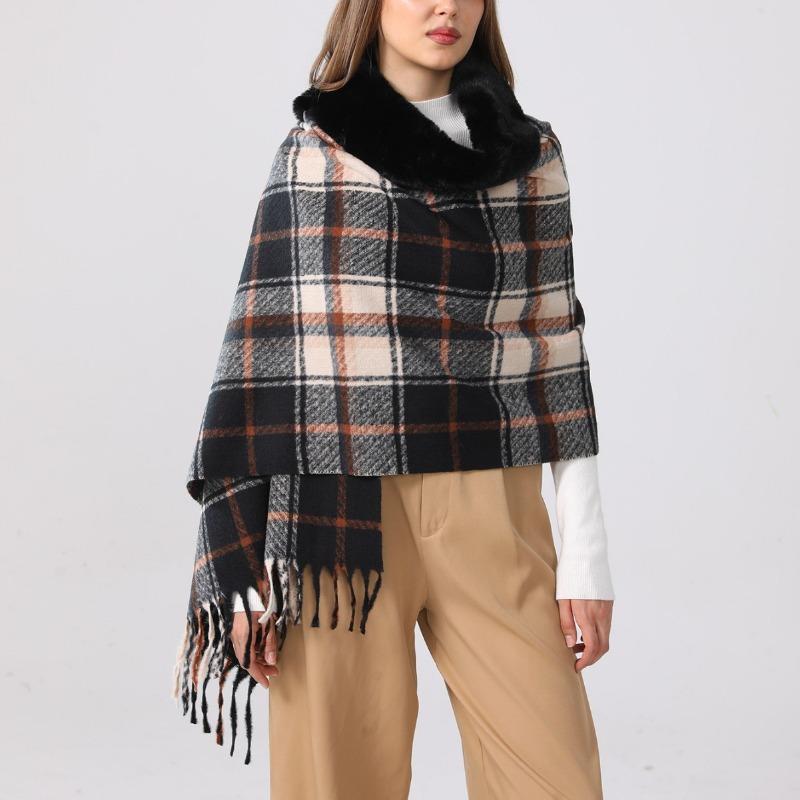 Autumn and winter new cashmere plaid warm shawl Maillard fringed couple versatile niche women's cape scarf