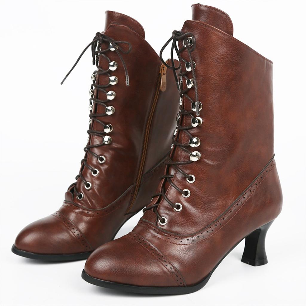 Women's Short Boots, Booties With Side Zipper, Closed Toe, Chunky Mid Heel Shoes