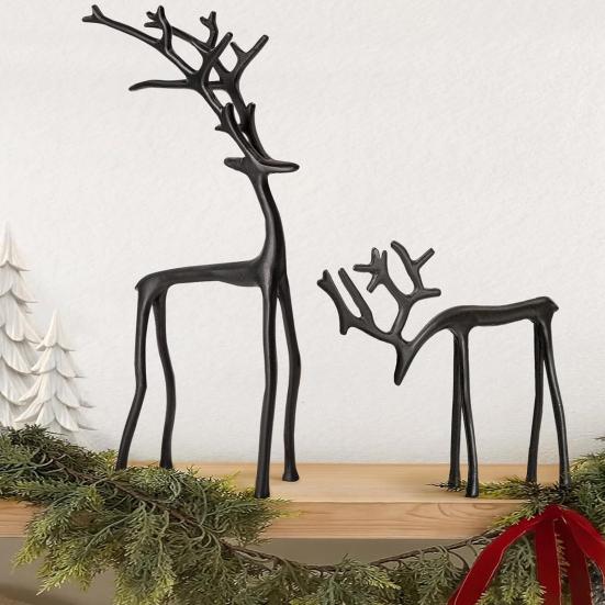 Black Reindeer Christmas Ornament Lightweight Metal Figurine Xmas Decoration Home Table Centerpiece Office Decor